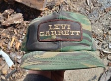 VTG Levi Garrett Patch Logo Trucker Hat Cap Snapback Camo Camoflauge Made in USA