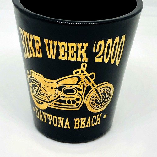 Daytona Beach Bike Week 2000 Shot Glass 2.25in Black Gold Florida Motorcycle - Picture 2 of 5