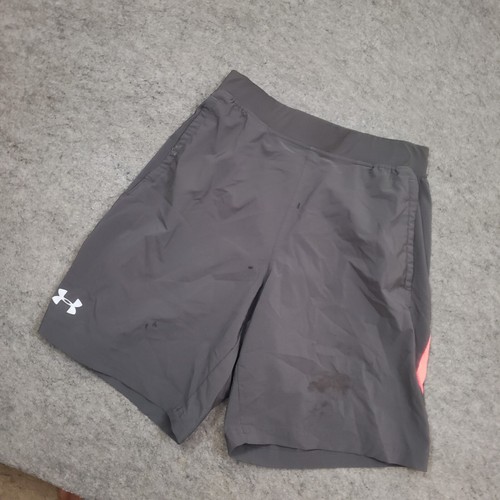 Under Armour Shorts Boys Medium Gray Orange Workout Athletic Baseball Youth - Picture 2 of 10