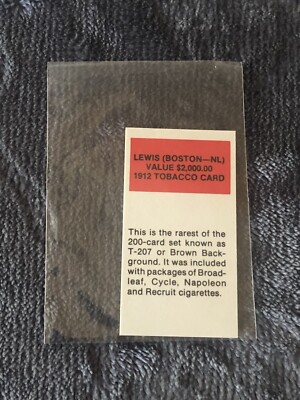 lewis boston national tobacco card value REPRINT Lewis of Boston 1912 Tobacco T207 RAREST OF SET $2000.00 Red Back