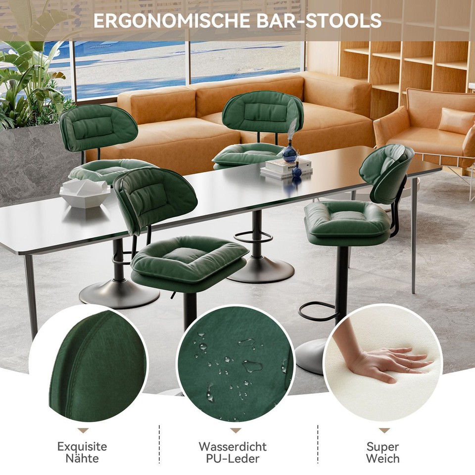 Adjustable Counter Height Bar Stools Set of 2 Swivel PU Leather Dining