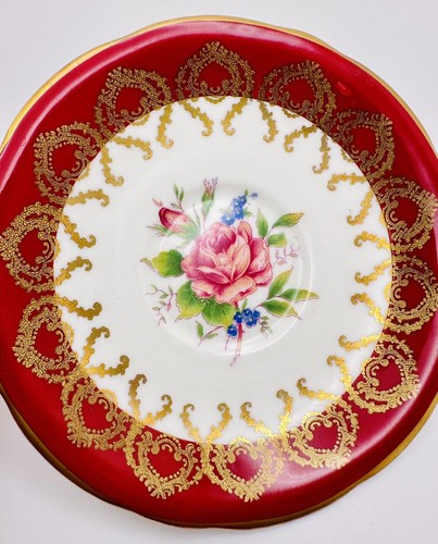 Vintage Aynsley Cup & Saucer Pink Rose Red Heavy Gold Gilt; England Teacup - Picture 7 of 8