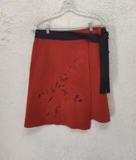Carlisle Women Skirt 4 Ember Wool Blend Embroidered Floral Tie A Line Mini Fit