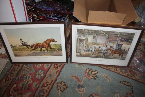 2 horse Currier & Ives framed "TROTTING CRACKS" AT HOME & Pocahontas lithos