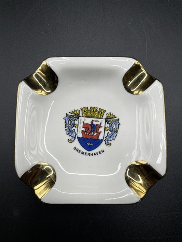 VTG Bremerhaven Ship Mini Ashtray - Gold Details/Porcelain  Germany - Picture 1 of 5