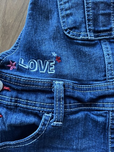 Girls Jordache Jean Short Overalls Size XL 14/16 Distressed Embroidered Bling - Picture 4 of 9
