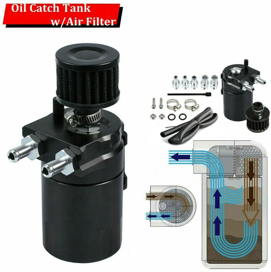 Kit de latas de captura separador de aceite deflector para automóvil pulido de aluminio con filtro respirador Foto 4 de 4