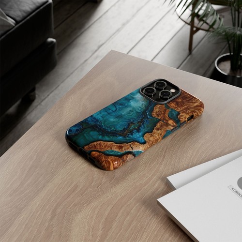 Teal Blue Wood Resin UV Print Phone Case for iPhone, Samsung Galaxy, Pixel - 第 69/209 張圖片