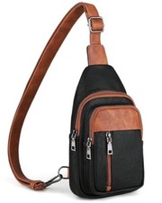 Sling Bag for Women - Crossbody Bags Fanny Pack with Vegan Leather Black Brown
