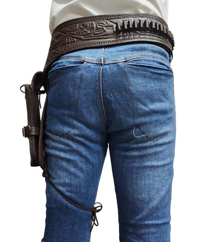 New Cowboy EMBOSSED Double Gun Belt Revolver Holster Original leather Western BE - Picture 29 of 34