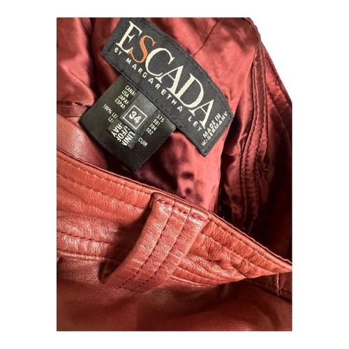 Pantaloni a vita alta Escada by Margaretha Ley anni 90 in pelle marrone taglia 34 (US S) - Foto 9 di 16