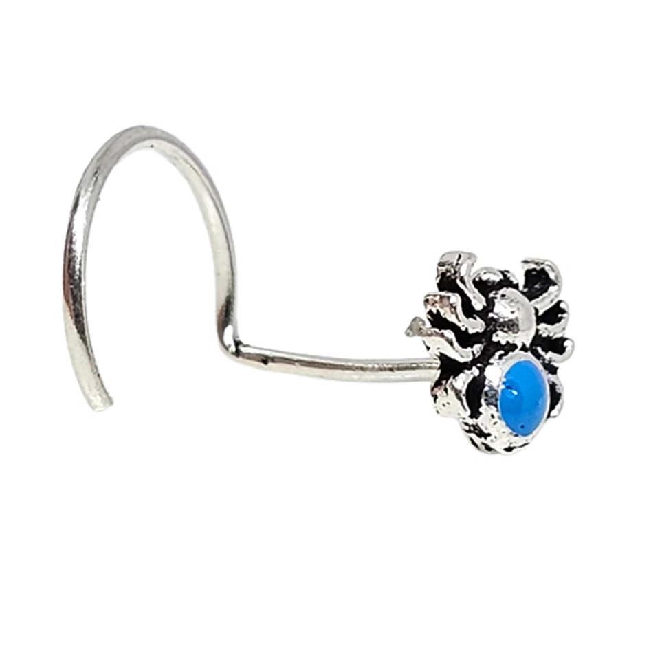 Borchia naso ragno smalto blu 22 g (0,6 mm) argento 925 ricciolo piercing cor... - Immagine 4 di 4