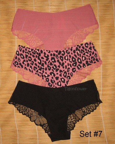 3 bragas Victoria's Secret ROSA encaje espalda corte crudo mejillas hipster medianas - Imagen 11 de 16