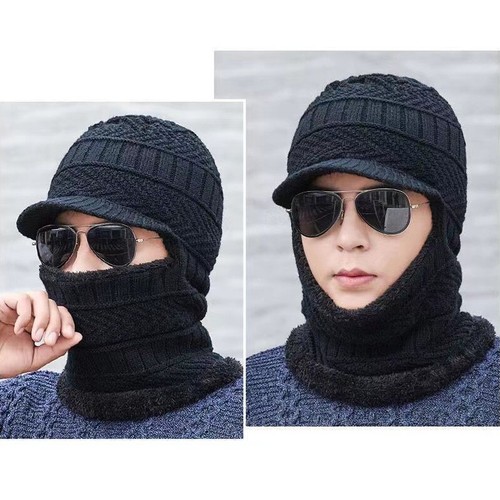 Women Mens Winter Knitted Peaked Caps Warm Soft Hat Scarf Set Thick Bonnet Hats  - Bild 1 von 13