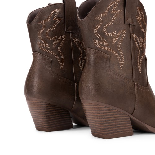 Women Short Ankle Booties Low Chunky Heel Pointed Toe Western Cowgirl Boots - Picture 12 of 32