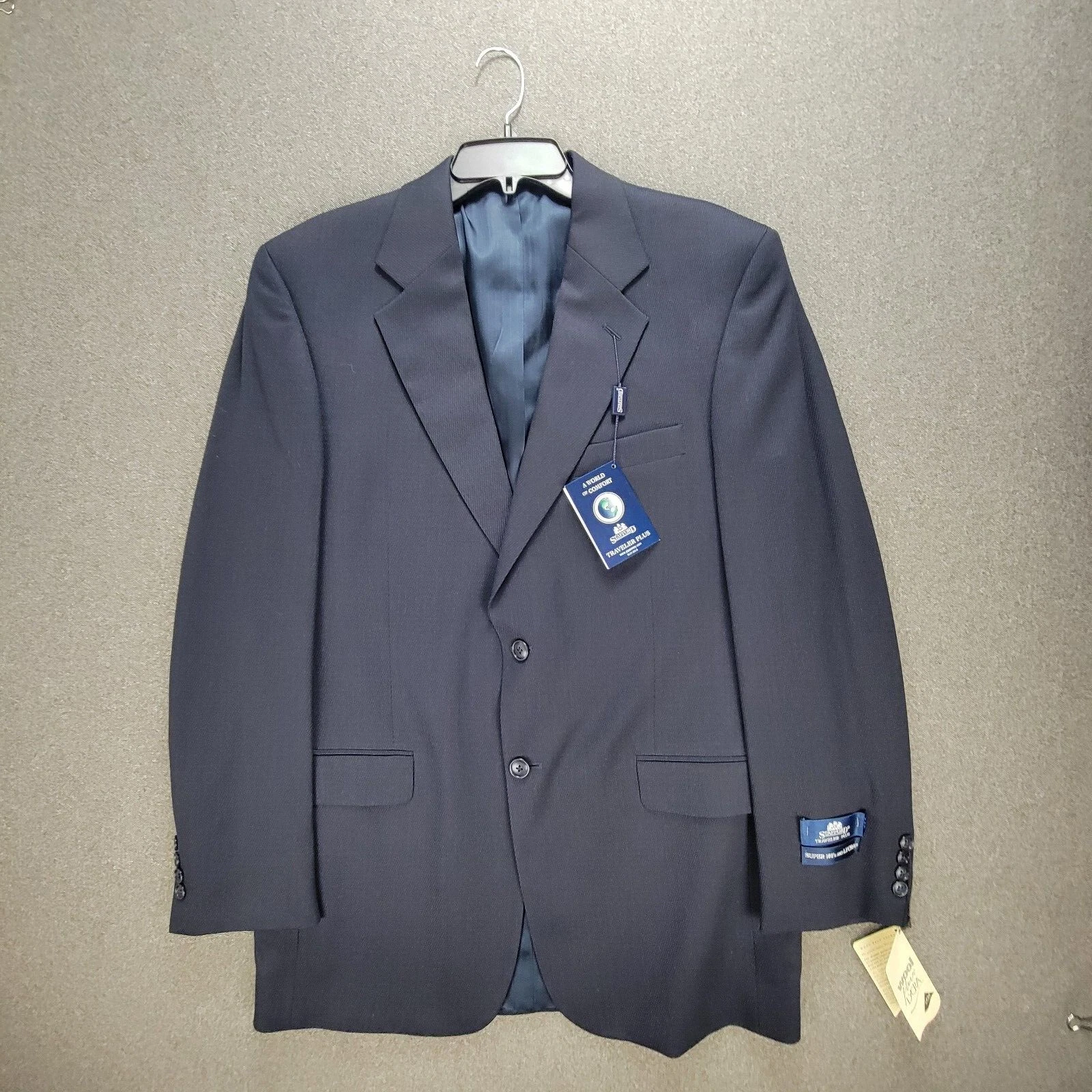 Stafford Traveler Blazer Mens 40L Navy Wool Plus Lycra Sportscoat Career