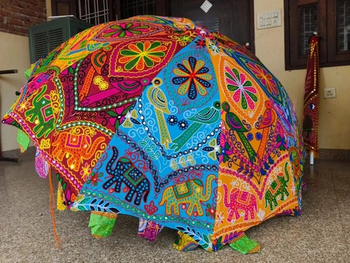 Indian Floral Garden Parasols Embroidered Outdoor Sun Shade Patio Umbrella 72"