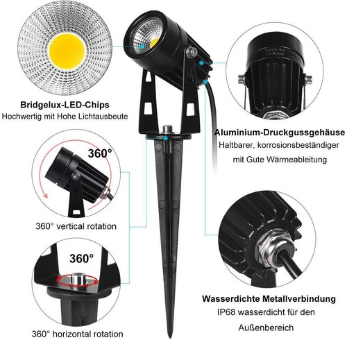 6/8er LED Gartenstrahler mit Erdspieß Warmweiß RGB Gartenleuchte Außen IP65 Alu - Bild 11 von 20