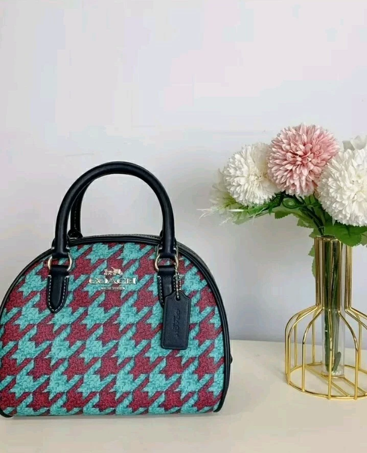 Borsa a tracolla Coach Sydney nuova con etichette pied de poule cj628 SV TEAL WINE
