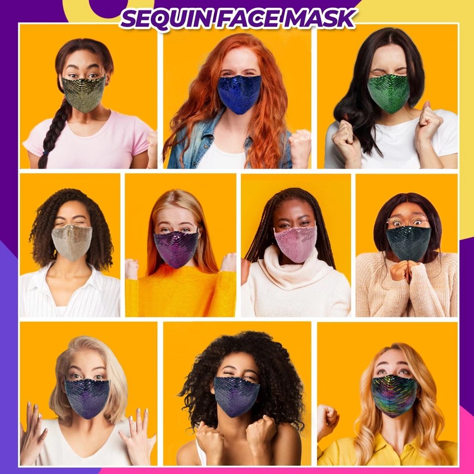 Bling Face Mask, Fashion Washable Sparkly Sequin Face Mask, Cotton Face Mask - Image 4 of 4