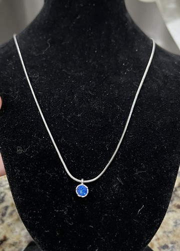 21” Silvertone Swarovski Blue Crystal Saph.September Birthstone Necklace - Picture 4 of 7