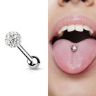 14G 9/16" 5/8" Clear Crystal Ferido Cz Ball Tongue Ring Body Piercing Barbell