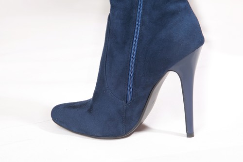 Lady's Boots High Heel Faux Suede Thigh High Zip Stiletto Navy UK4/37-UK12/45 - Picture 6 of 8
