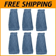 Heavy-Duty Blue Mop Head Replacement - Pack of 6, Durable Cotton Looped Design
