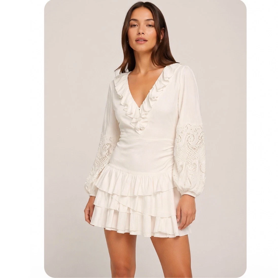 chinese dress ladies Maje White Lace Sheer V-Neck Mini Dress Size 1 – Mine & Yours main image 0