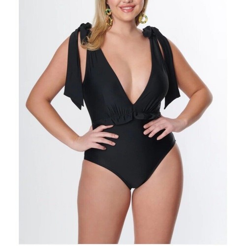 Único Traje de Baño Vintage GRANDE Negro Sumergir Una Pieza Auto Corbata Correas ¡NUEVO! - Imagen 1 de 4
