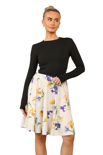 Women's Skater Mini Skirt Flared Elastic Waist Ladies Plain Stretchy Skirt - Picture 61 of 66