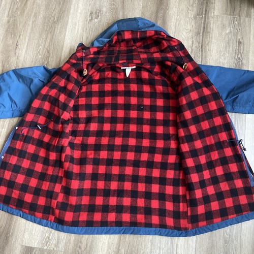 LL Bean Baxter State Parka Jacket Men L Blue Red Buffalo Plaid Wool Lined VTG - Picture 4 of 23