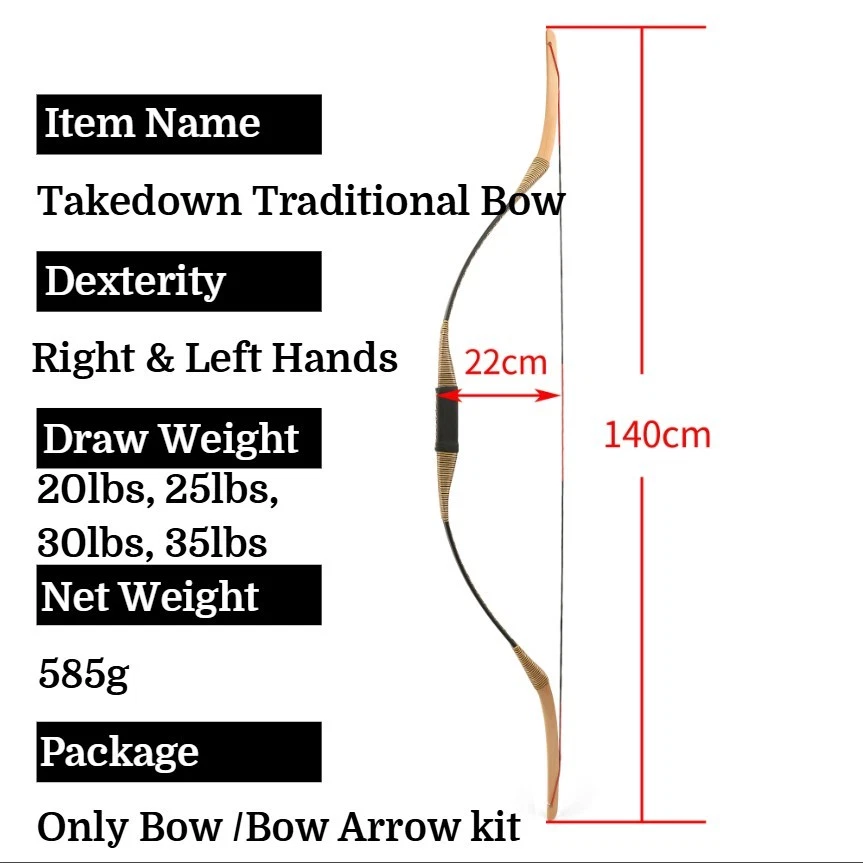 Takedown Traditional Hunting Recurve Bow Kit 20-35lbs Horsebow Mongolian Archery - Image 2 of 4