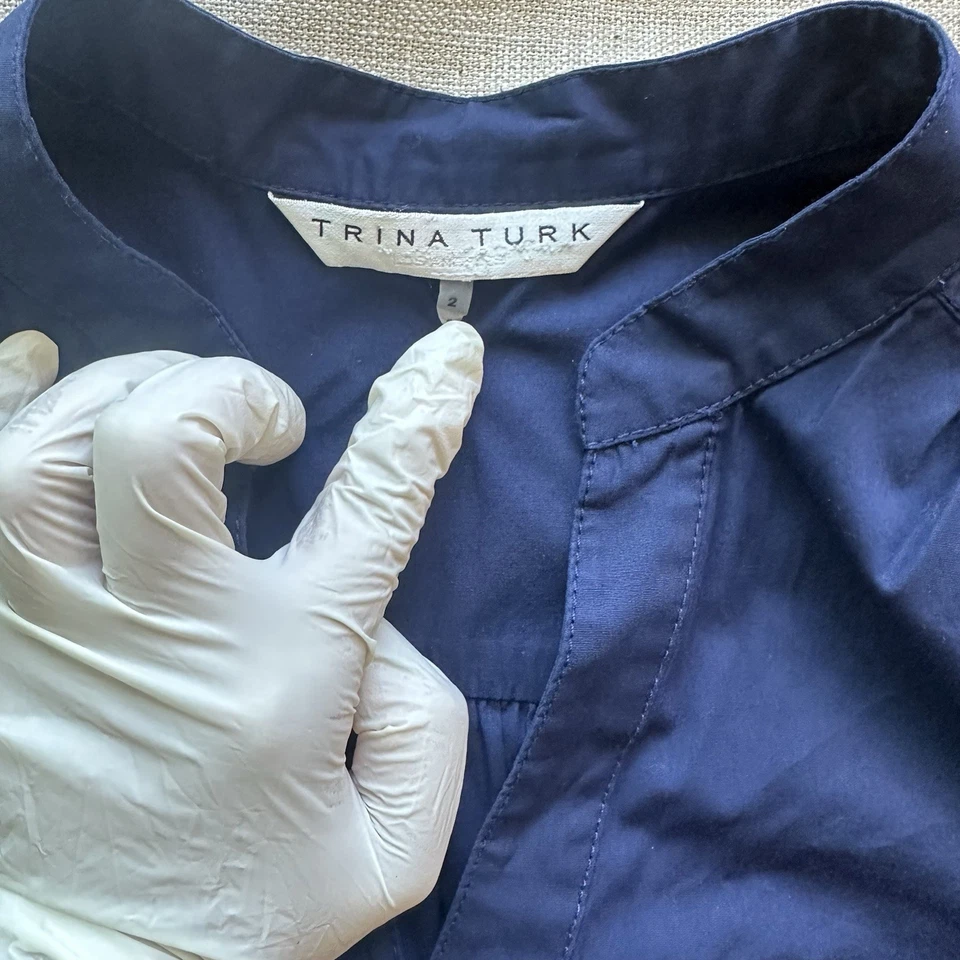 Vestido Camisa Trina Turk Azul Marino Sin Mangas Minimalista Silencioso Lujo Popover Talla 2 Foto 2 de 4