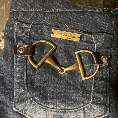 NUEVO CON ETIQUETAS Ed Hardy Christian Audigier Hermosos Jeans Fantasma Talla 28 X 32 Cordón de Cinturón - Imagen 3 de 24
