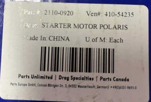Parts Unlimited Starter Motor Polaris #2110-0920 - Picture 3 of 3