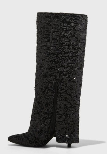 Women's Abba Sequin Foldover Tall Boots - A New Day Black 8 Memory Foam NWT - Picture 3 of 7