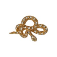 Vintage Gold Colored Coiled Snake Brooch Ornate Crystals
