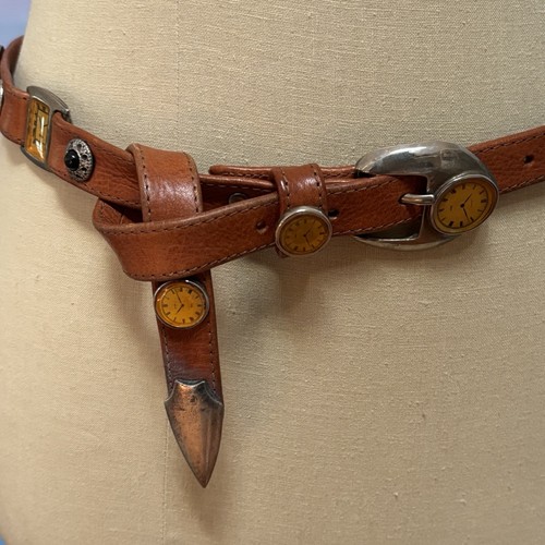 Vintage braun Neuheit Gürtel mehrere Zifferblätter Statement Schnalle Retro Unisex schrullig - Bild 17 von 17