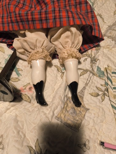 21.5” Antique Bisque German China Head Doll Hertwig 6 Low Brow New Cloth Body #L - Picture 5 of 5