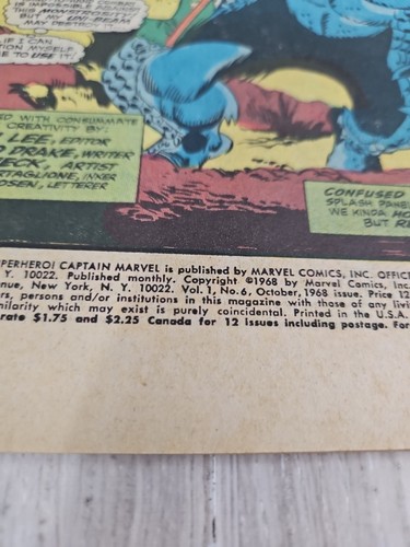 Marvel's Space-Born Superhero Captain Marvel #6 October 1968 Ungraded Reader - Picture 11 of 18