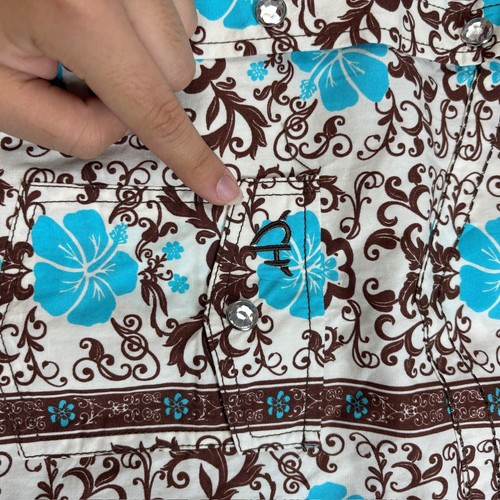 Cowgirl Hardware Shirt Women Large Blue Western Floral Pearl Snap Southwest Rode - Picture 6 of 10
