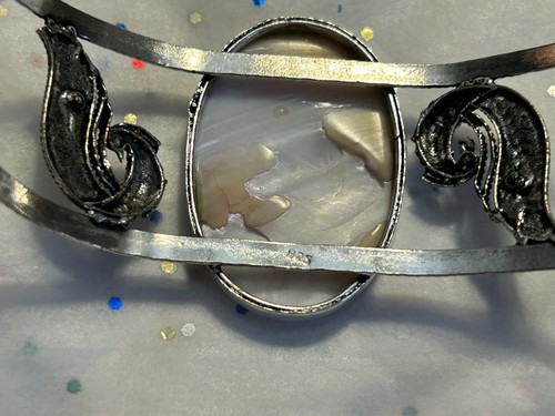 Mother of Pearl 925 Silver Plated Natural Gemstone Adjustable Bangle Bracelet - Picture 3 of 8