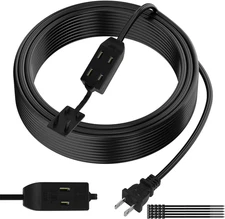 2 Prong Extension Cable 10 FT, Extra Long Power Cord with 3 Outlets, Flat Multip