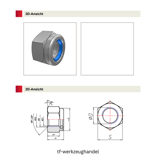 Selbstsichernde Muttern Sicherungsmutter  Stopmuttern DIN 985 verzinkt M3-M30 8 - Bild 4 von 12
