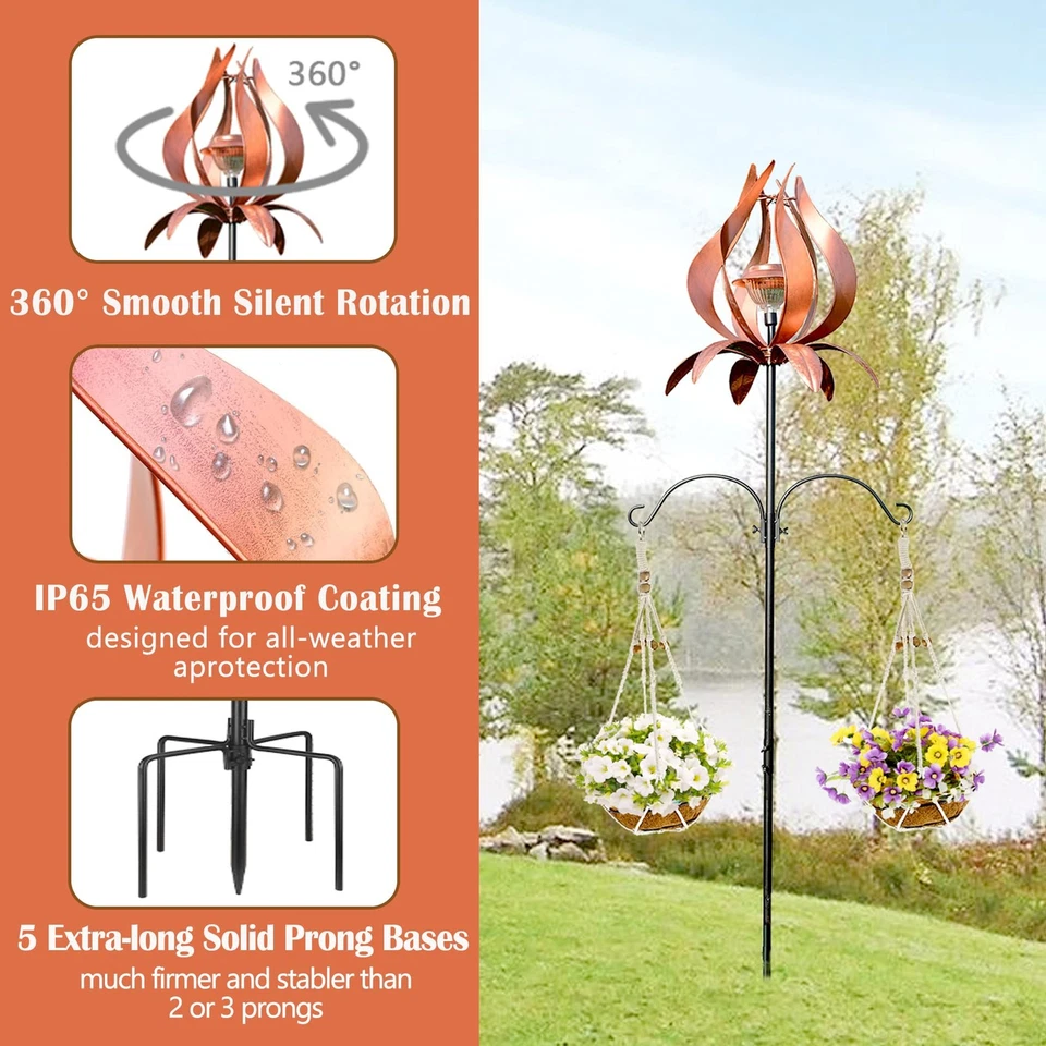 太阳能风万向轮户外金属83英寸风车庭院花园露台装饰... — 第 3/4 张图片