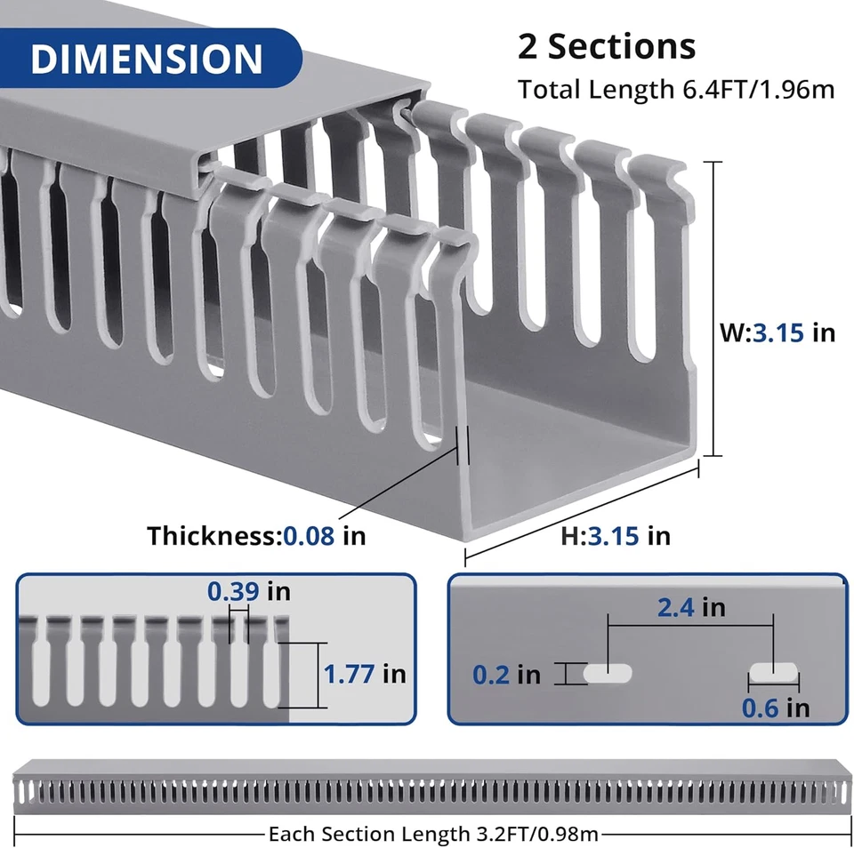 3X3In Cable Raceway, 6.6Ft(2Xl3.2Ft) Large Wire Tray, Cord Hider for Network Cab - Image 3 of 4