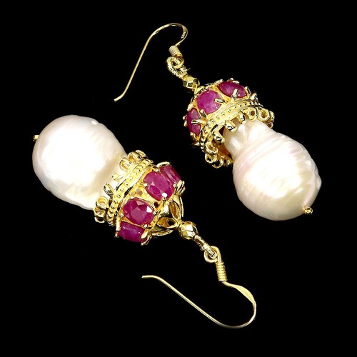 Mother Day 925 Silver Earrings Oval Ruby 5x4mm Pearl Natural Gemstone - Picture 3 of 13