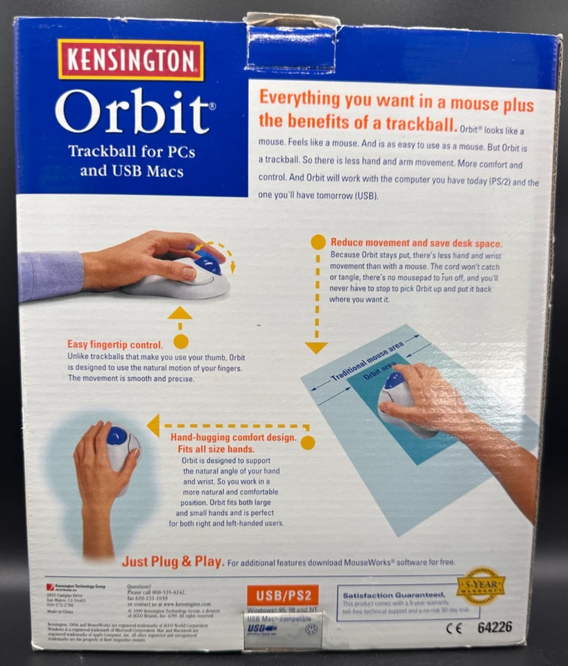 Kensington Orbit Trackball 64226 Mouse for PC & USB Macs Open Box - Image 2 of 4