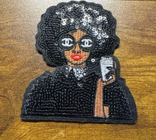 Sequin Patch Iron On Black Afro Girl Boss -Coffee & Hustle Female Empowerment 4”